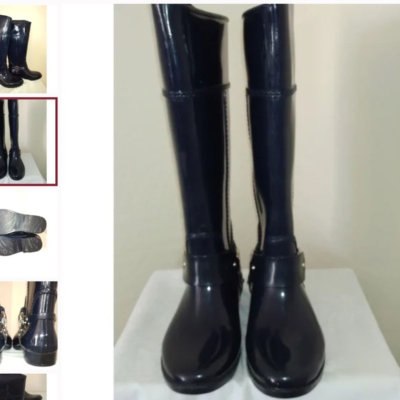 Midnight Blue Jean Navy MICHAEL KORS Silver Fulton Harness Rain Boot - Picture 3 of 4